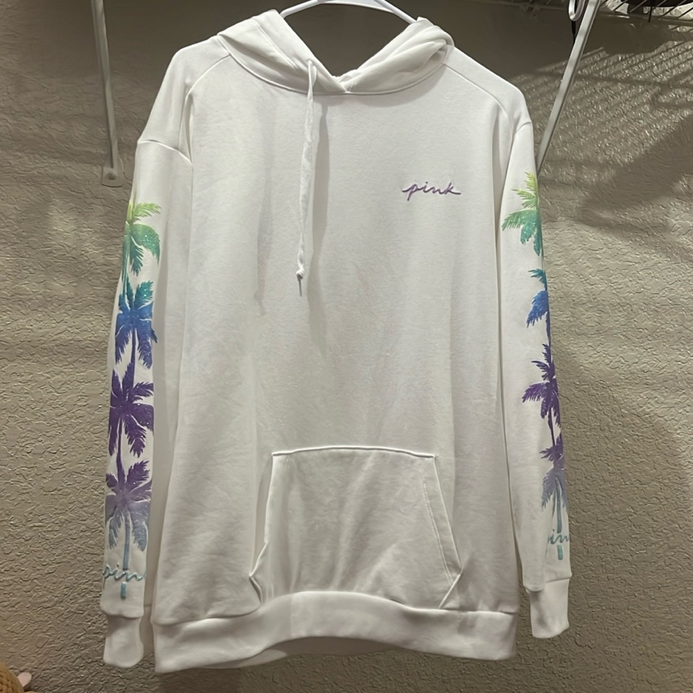 NWT VICTORIAS SECRET PINK BLING  PALM TREE PULLOVER HOODIE
